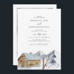 Invitation FROST Mountain Ski Cabine Snowy Winter Wedding<br><div class="desc">Ce faire-part de mariage dispose d'un cabine confortable avec des pins enneigés, des montagnes et des skis. Modifiez facilement la plupart des termes pour votre événement et utilisez l'itinéraire arrière pour ajouter votre propre photo. Ce faire-part de mariage est parfait pour votre cabine d'hiver camping ou mariage de ski. Associez-vous...</div>