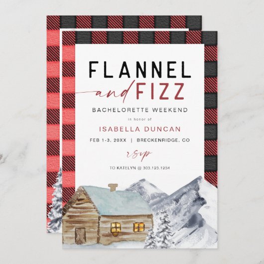 Invitation FROST Red Flannel & Fizz Winter Bachelorette (Devant / Derrière)