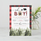 Invitation FROST Red Flannel Pine Bear Baby shower garçon (Debout devant)