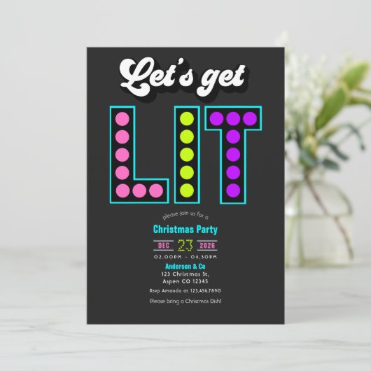 Invitation Frostbyte Lets Get Lit Retro Christmas Party (Debout devant)