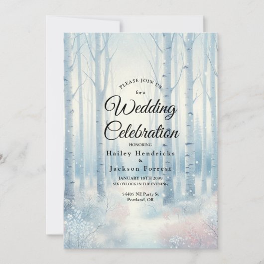 Invitation Frosted Blue Birch Forest Wedding (Devant)