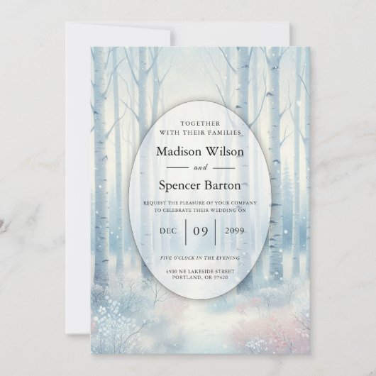 Invitation Frosted Blue Birch Forest Wedding (Devant)