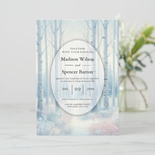 Invitation Frosted Blue Birch Forest Wedding (Debout devant)