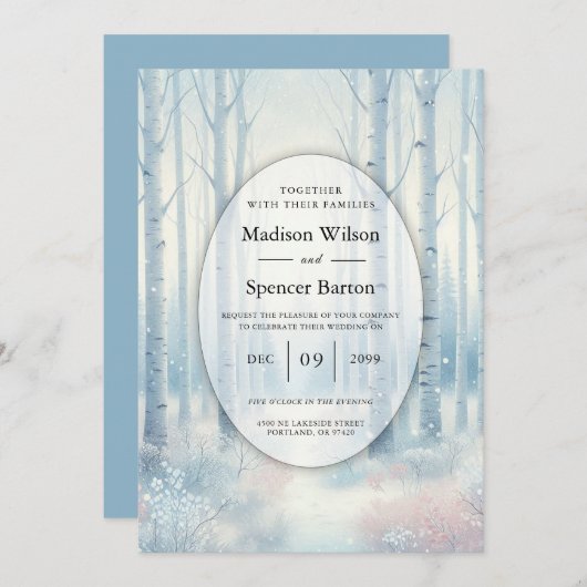 Invitation Frosted Blue Birch Forest Wedding (Devant / Derrière)