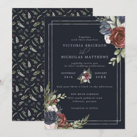 Invitation Frosted Florals | Mariage botanique d'hiver (Devant / Derrière)