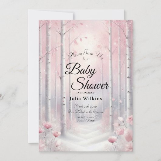Invitation Frosted Petals in a Winter Woodland Baby Shower (Devant)