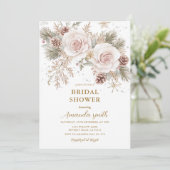 Invitation Frosty Flowers Winter Pink Christmas Bridal Shower (Debout devant)
