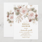 Invitation Frosty Flowers Winter Pink Christmas Bridal Shower (Devant / Derrière)