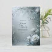 Invitation Frosty White Rose and Dusty Gray Winter Wedding (Debout devant)