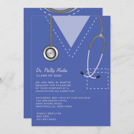 Invitation Frotte l'invitation Médicale bleue d'obtention du (Devant / Derrière)