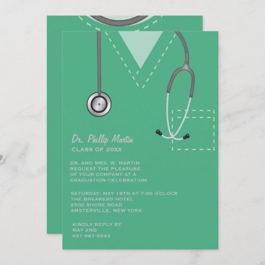 Invitation Frotte l'invitation Médicale verte d'obtention du (Devant / Derrière)