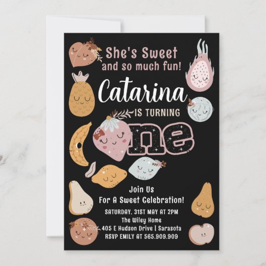 Invitation Fruit 1er anniversaire invitation, Fruit modifiabl (Devant)