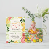Invitation Fruit aux agrumes 1er anniversaire Photo (Debout devant)