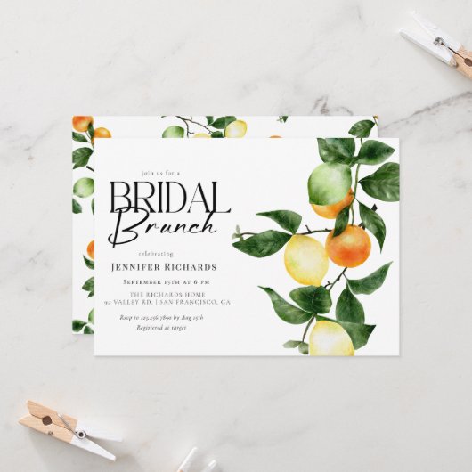 Invitation Fruit aux agrumes | Watercolor Bridal Brunch (Devant/Arrière en situation)