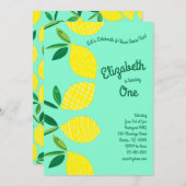 Invitation Fruit citron mignon Enfants 1ère fête d'anniversai (Devant / Derrière)