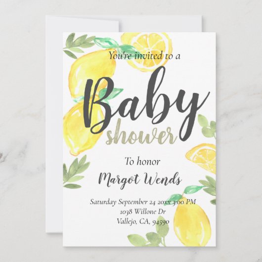 Invitation Fruit citron rustique mariage bébé douche invitati (Devant)