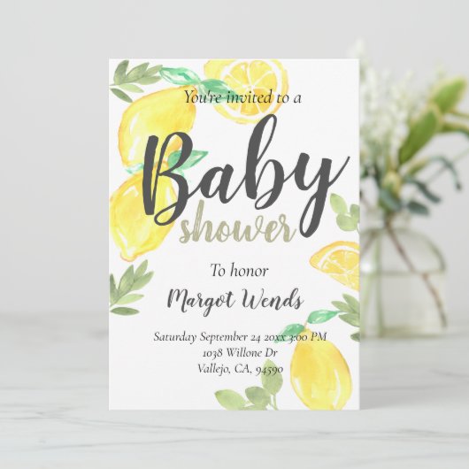 Invitation Fruit citron rustique mariage bébé douche invitati (Debout devant)