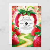 Invitation Fruit coloré Joyeux fraise Anniversaire (Devant / Derrière)