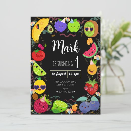 Invitation Fruit dansant Anniversaire (Debout devant)