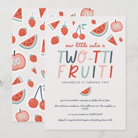 Invitation Fruit de 2e anniversaire rouge été fête des enfant (Devant / Derrière)