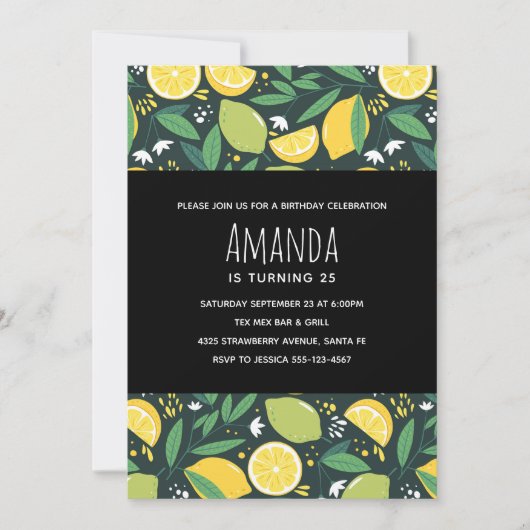 Invitation Fruit de citron jaune et de citron vert Motif Anni (Devant)