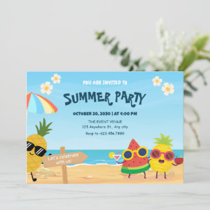 Invitation Fruit de dessin animé de plage estivale enjoué