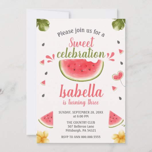 Invitation Fruit de pastèque douce fille (Devant)