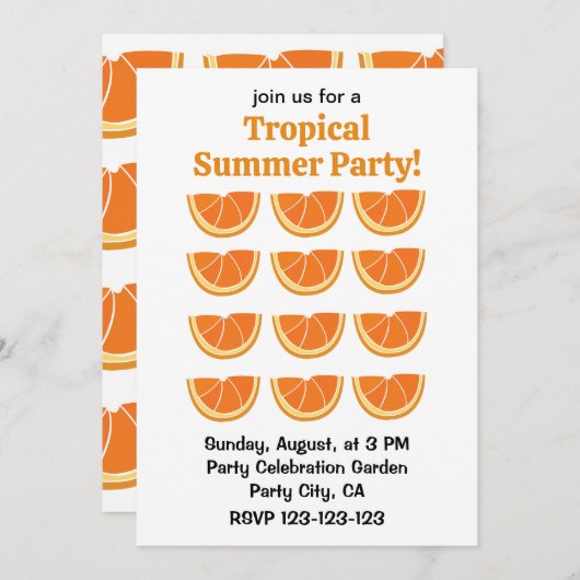 Invitation Fruit d'Orange Tropical Summer Party (Devant / Derrière)