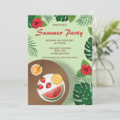 Invitation Fruit Plate Et Tropical Green Plantes Fête D'Été (Debout devant)