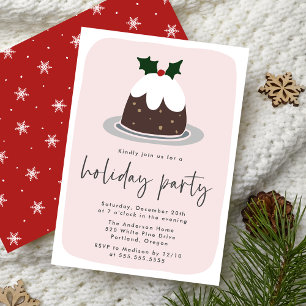 Invitation Fruitcake Frosted Holly Pink & Red Holiday Party