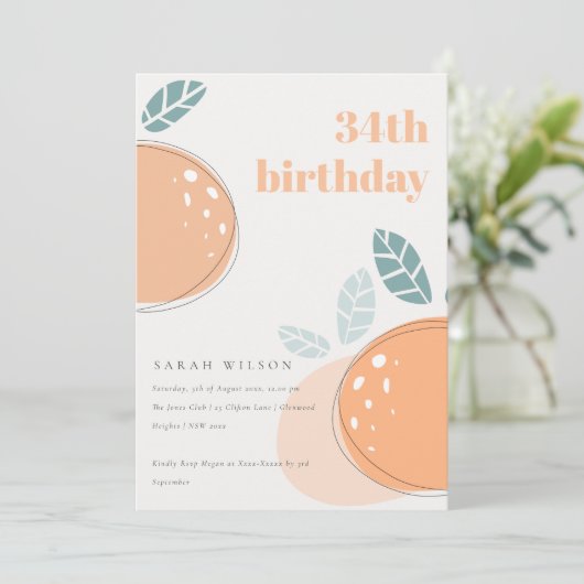 Invitation Fruité Orange Abstraite Gras N'Importe Quel Âge An (Debout devant)