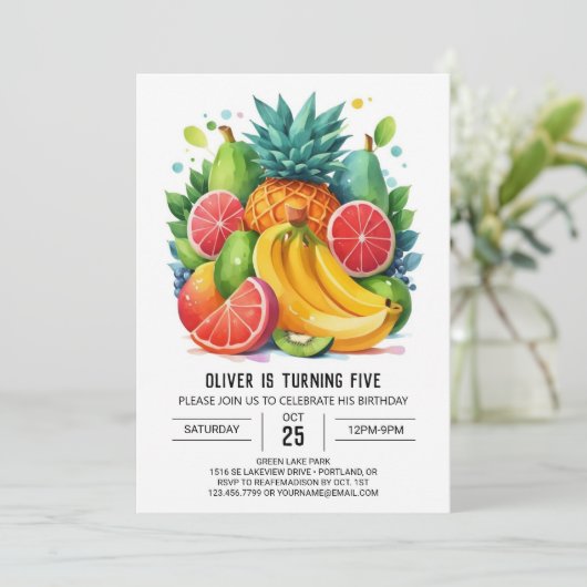 Invitation Fruits Apple modernes et modifiables Anniversaire (Debout devant)