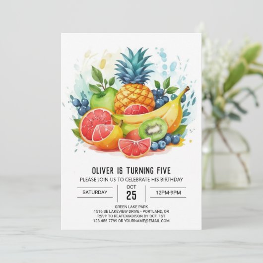 Invitation Fruits Boho Juicy Editable Anniversaire (Debout devant)