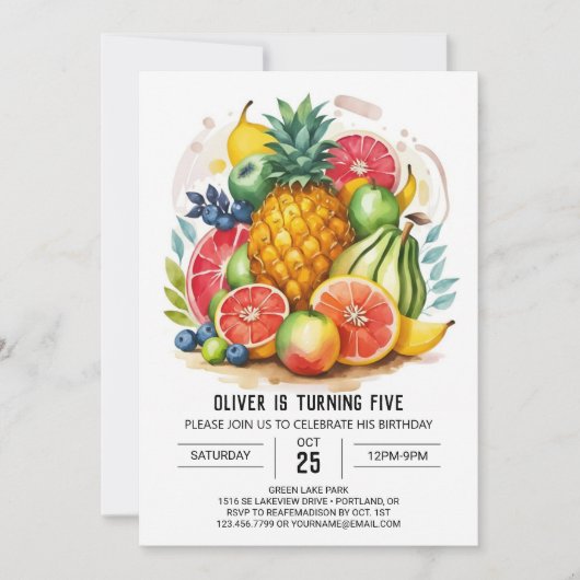 Invitation Fruits d'aquarelle colorée Anniversaire (Devant)
