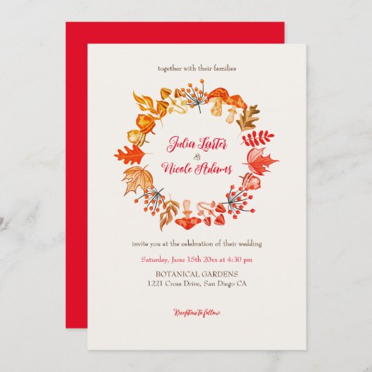 Invitation Fruits de champignons sauvages Fleurs Mariage (Devant / Derrière)