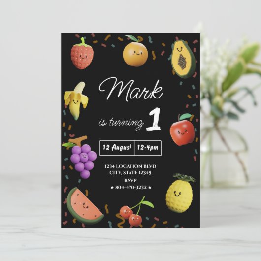 Invitation Fruits de danse mignonette Anniversaire (Debout devant)
