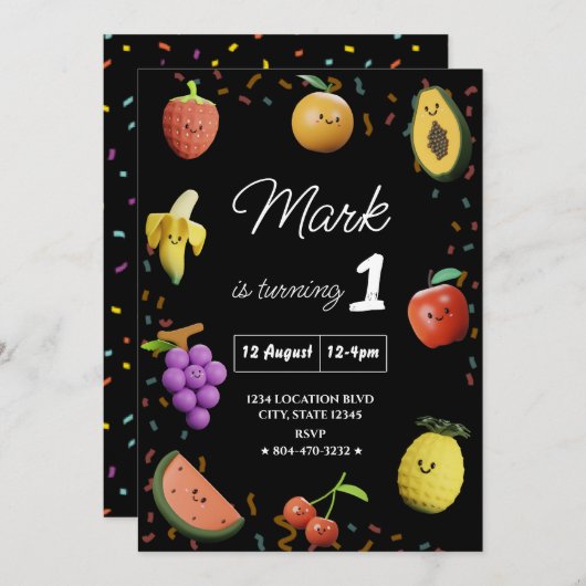 Invitation Fruits de danse mignonette Anniversaire (Devant / Derrière)