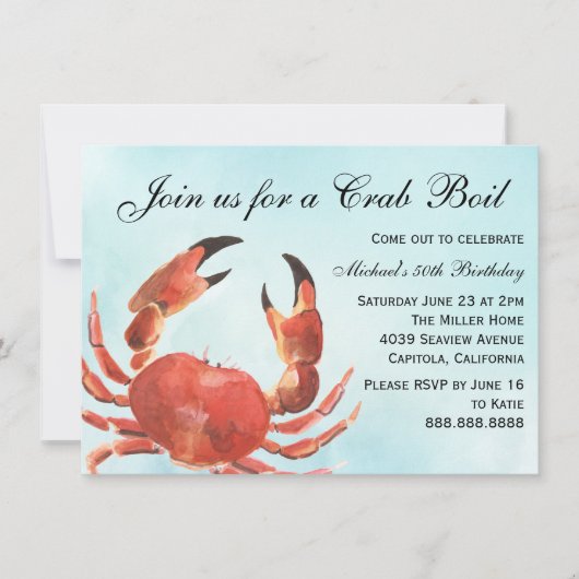 Invitation Fruits de mer Crabe bouil été fête d'anniversaire (Devant)