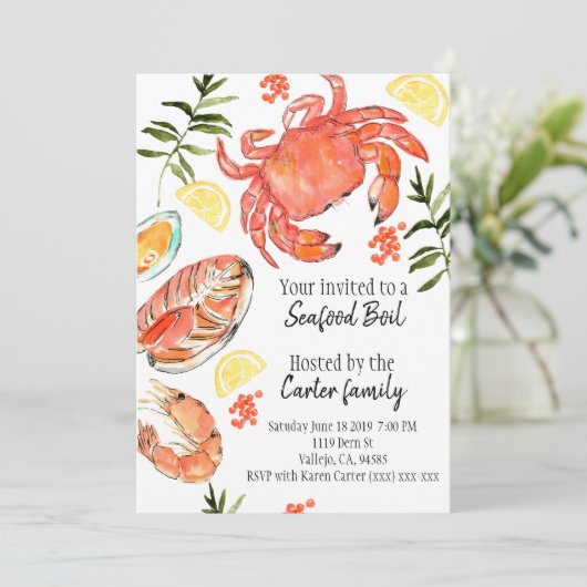 Invitation Fruits de mer faire bouillir le crabe poisson Invi (Debout devant)