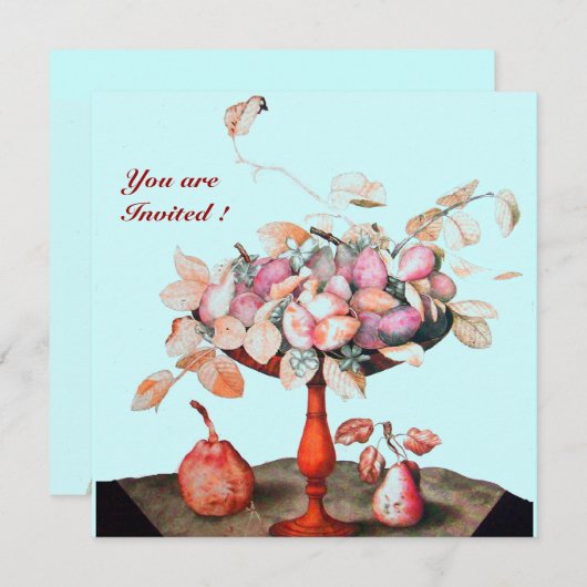 INVITATION FRUITS DE SAISON / FLEURS, PRUNES, ET FEUILLE (Devant / Derrière)
