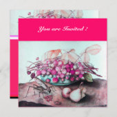 Invitation FRUITS DE SAISON / FRAISES,POIRES Rose fuchsia (Devant / Derrière)