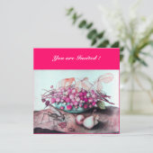 Invitation FRUITS DE SAISON / FRAISES,POIRES Rose fuchsia (Debout devant)