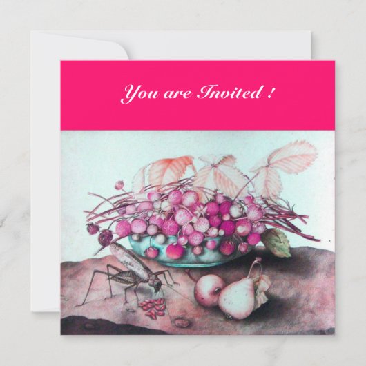 Invitation FRUITS DE SAISON / FRAISES,POIRES Rose fuchsia (Devant)