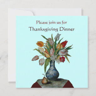 Invitation FRUITS DE SAISON /TULIPS Dîner Thanksgiving Bleu