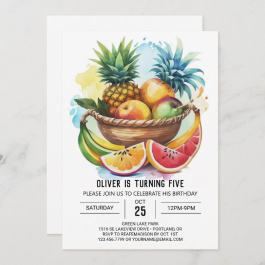 Invitation Fruits en ligne Chic Anniversaire (Devant / Derrière)