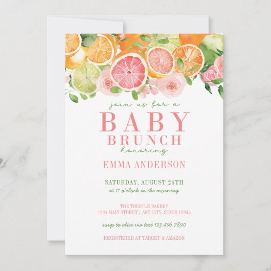 Invitation Fruits et fleurs d'agrumes Brunch pour bébé (Devant)
