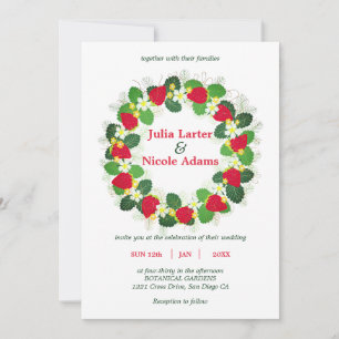 Invitation Fruits Fleurs Feuilles de Fraisier Rouge Mariage