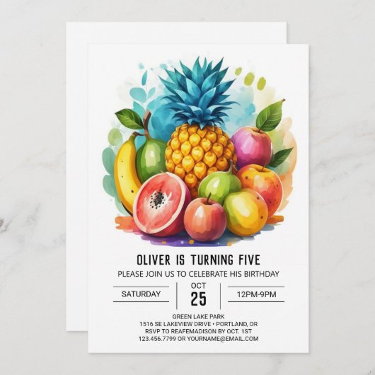 Invitation Fruits juteux à la pomme moderne Anniversaire (Devant / Derrière)