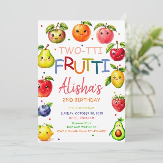 Invitation Fruits Kawaii Fruit à deux tti Fruit 2e anniversai (Debout devant)