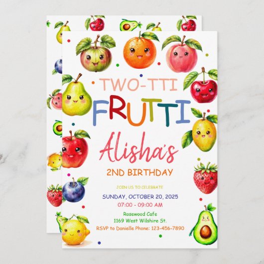 Invitation Fruits Kawaii Fruit à deux tti Fruit 2e anniversai (Devant / Derrière)